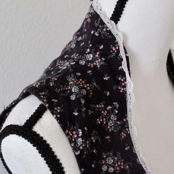 Vintage Dark Navy Blue Floral Lace & Front Corset Detail Milkmaid Dress - Picture 6 of 9